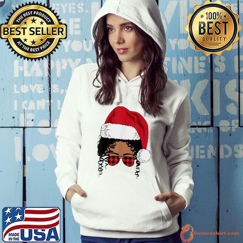 Funny Black African American Santa Afro Christmas Melanin Women T-Shirt