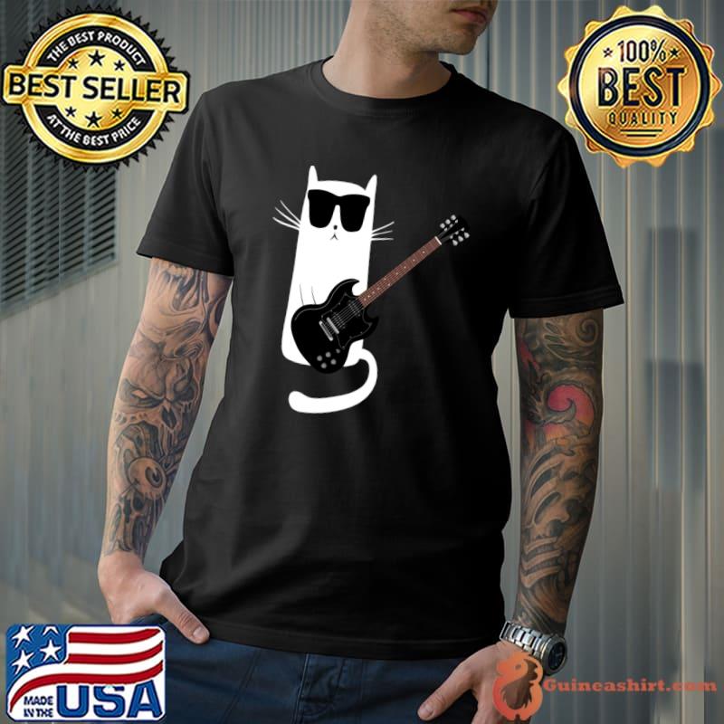 Funny Cat Wearing Sunglasses Playing Electric Guitar T-shirt