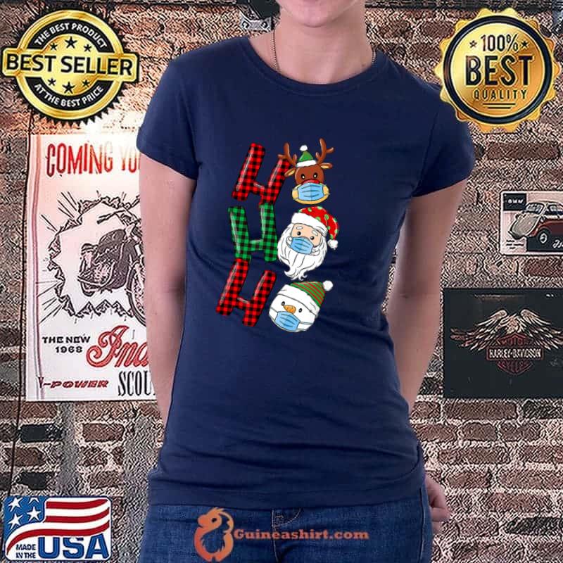 Funny christmas Ho Ho Ho Santa Reindeer Snowman Face Mask Pajama T Shirt Ladiestee