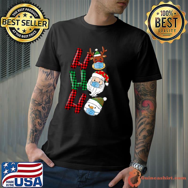 Funny christmas Ho Ho Ho Santa Reindeer Snowman Face Mask Pajama T Shirt