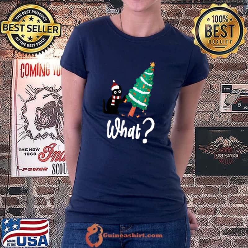 Funny Christmas tree Cat T-Shirt Ladiestee