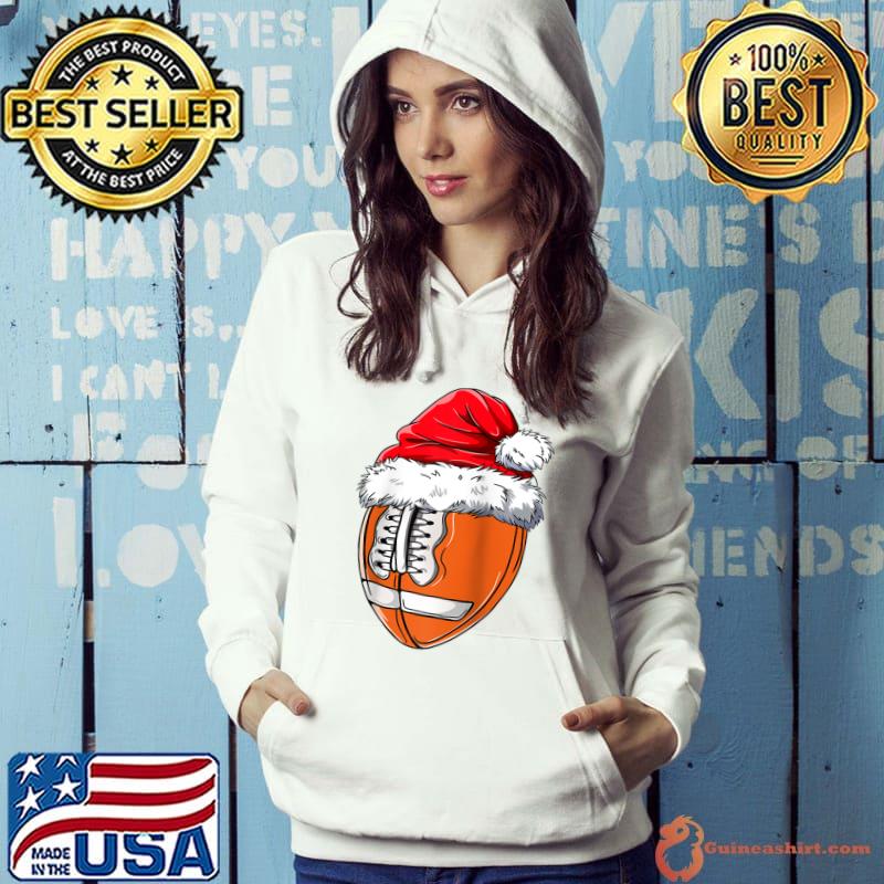 Funny Football Christmas Santa Hat Football Player Game Day T-shirt