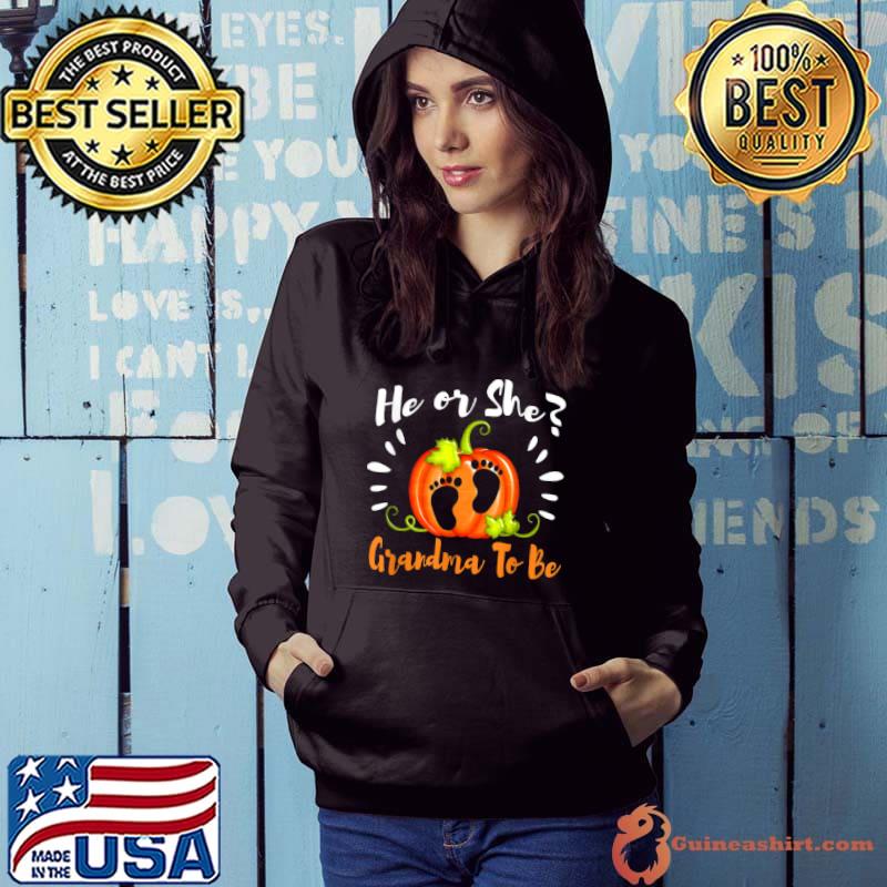 Funny Halloween Gender Reveal He or She Grandma To Be Pumpkin T Shirt