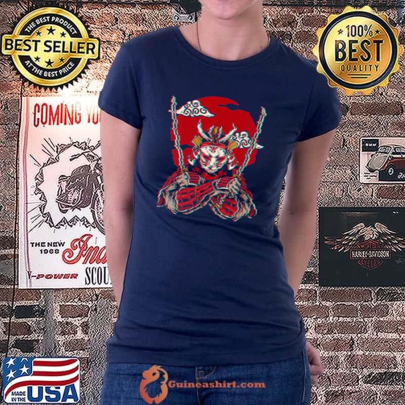 Funny Japanese Samurai Warrior Bushido Kitsune Fox Mask Vaporwave Shirt Ladiestee