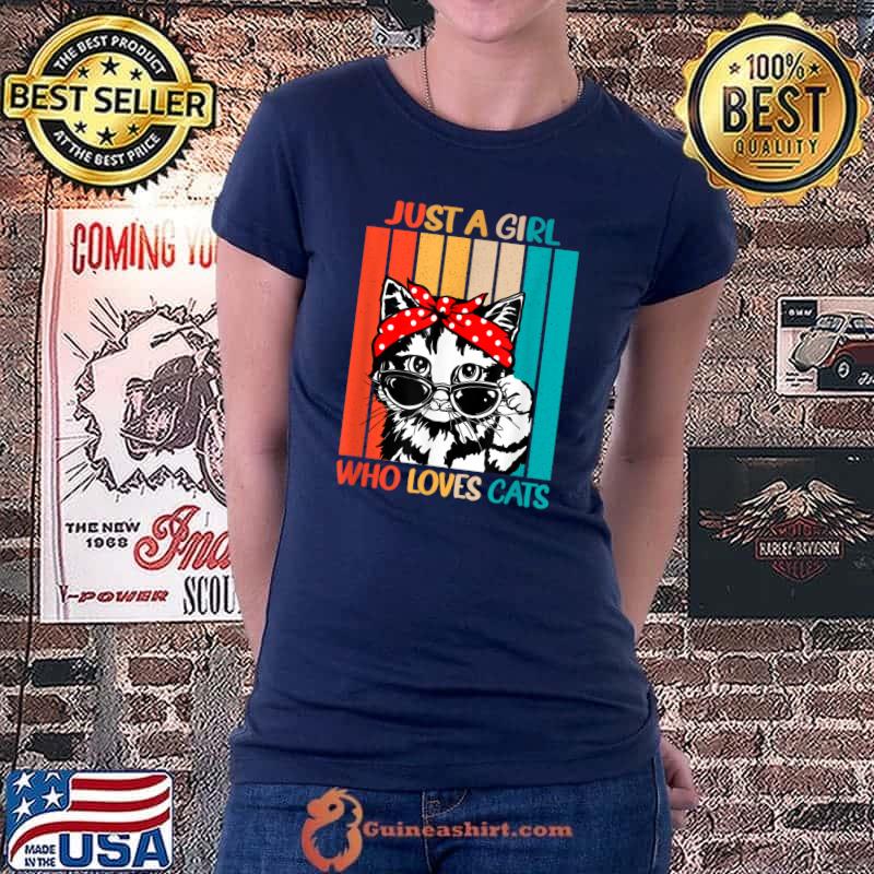Funny just a Girl Who Loves Cats retro vintage cat lover T-Shirt Ladiestee