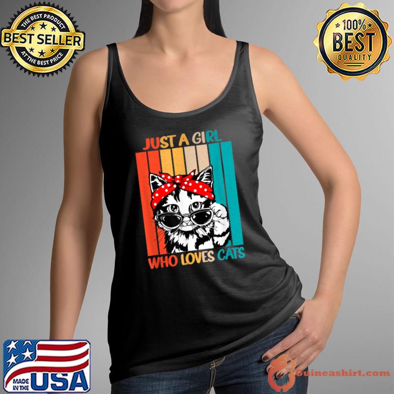 Funny just a Girl Who Loves Cats retro vintage cat lover T-Shirt Tank Top