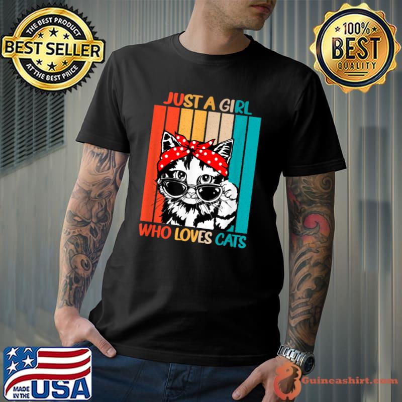 Funny just a Girl Who Loves Cats retro vintage cat lover T-Shirt