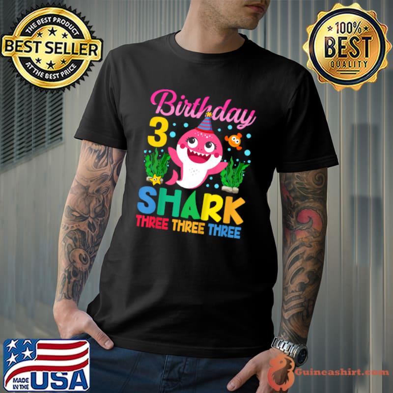 Funny Kids Baby Cute Shark 3rd Birthday Boy Girl 3 Year Old Kids T Shirt
