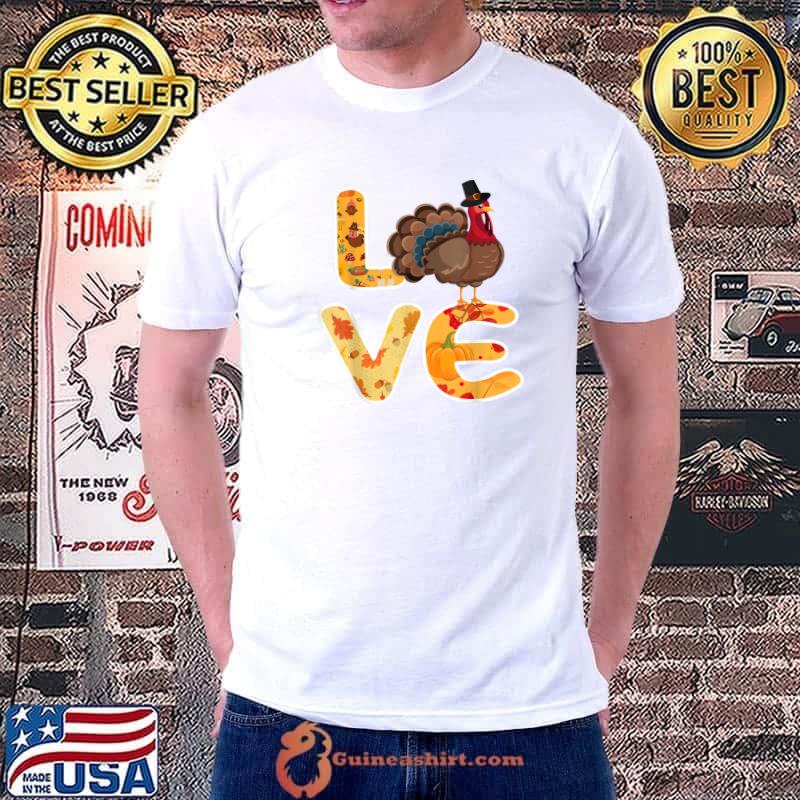 Funny love Turkey Cool Awesome Leaves Autumn Fall Thanksgiving T-Shirt