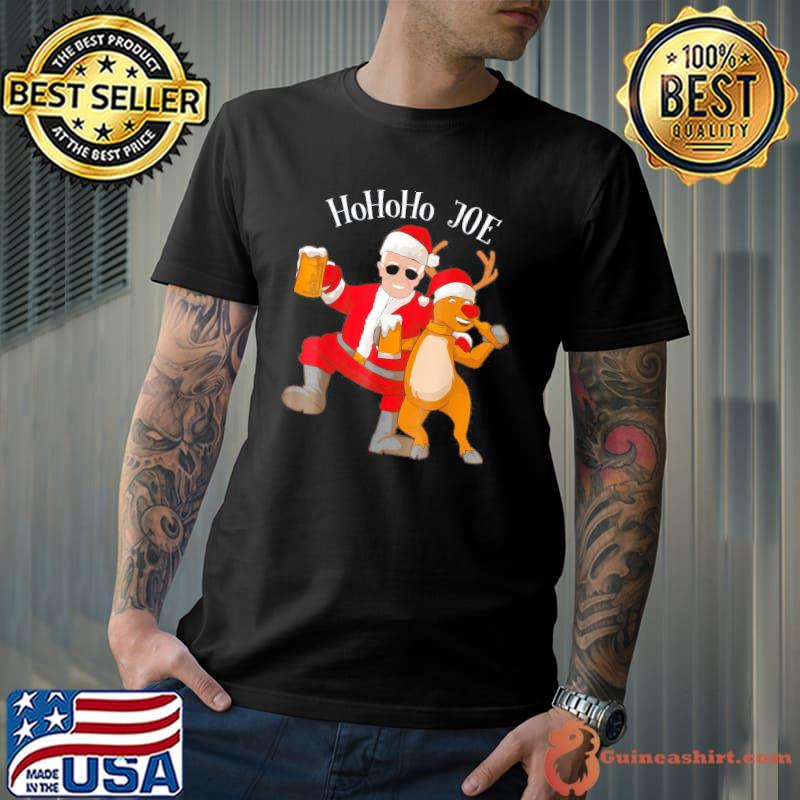 Funny Merry Christmas with Biden HoHoHo Joe Reindeer beer T-Shirt