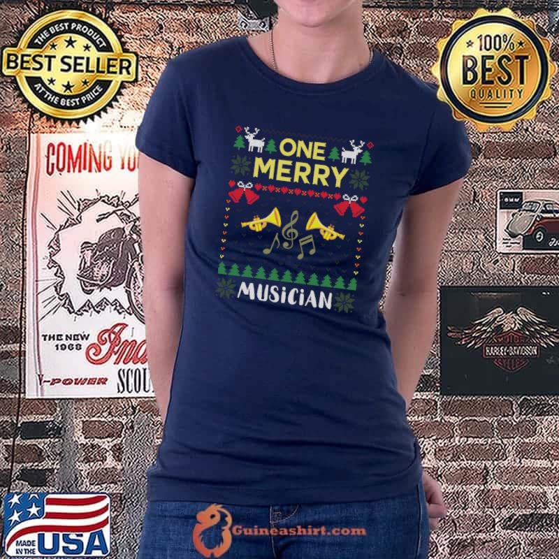 Funny One Merry Musician Music Band Ugly Christmas T- Ladiestee