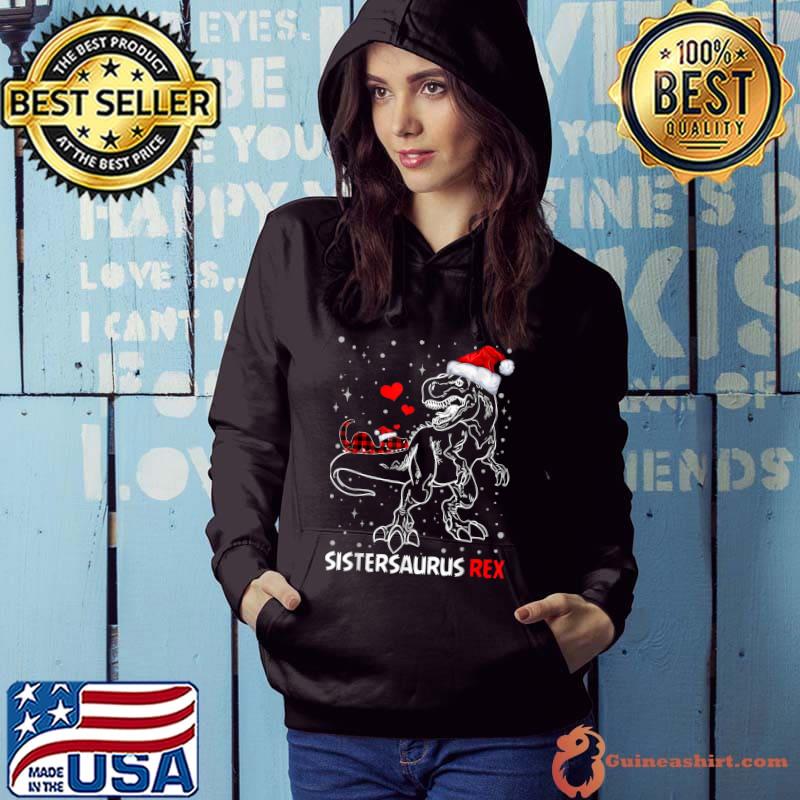 Funny Sistersaurus Rex Dinosaur Red Plaid Christmas T-Shirt