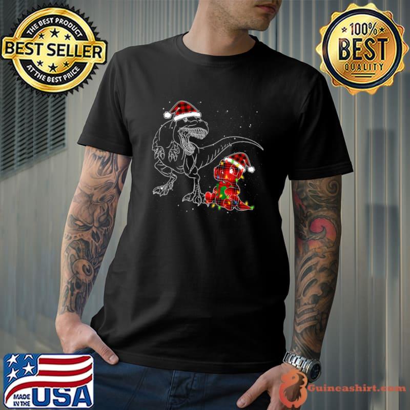 Funny t Rex Plaid Red Buffalo Dinosaur Christmas Pajamas Family T-Shirt