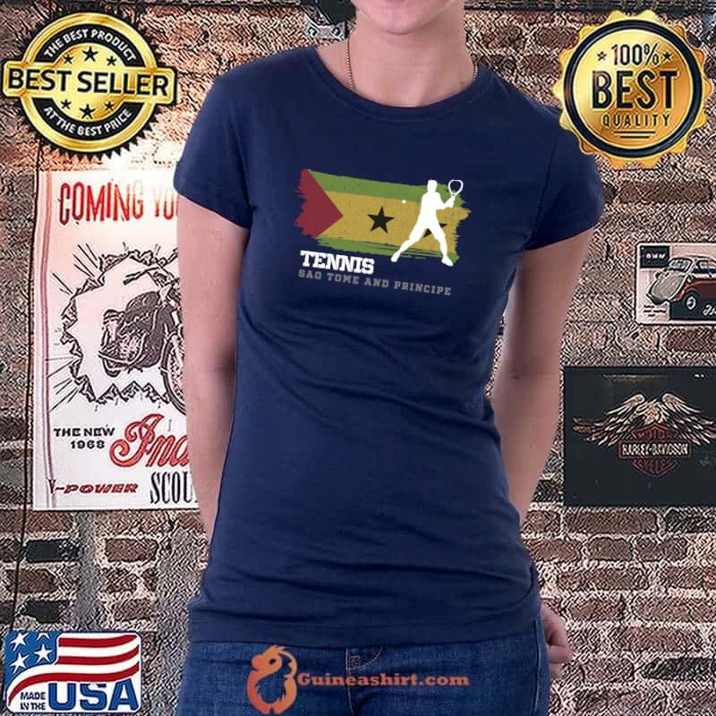 Funny tennis Sao Tome & Principe Flag Team Tennis Player Tennis T-Shirt Ladiestee