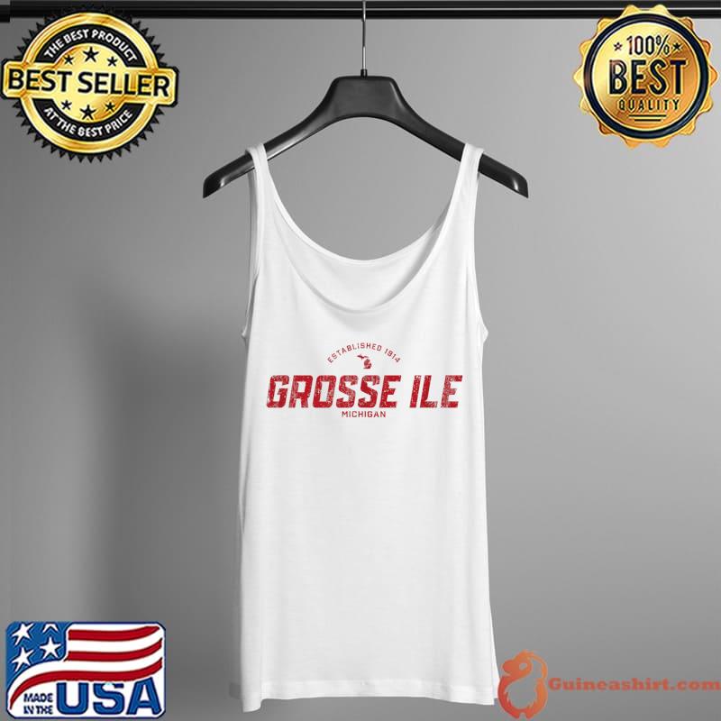 Grosse Ile Michigan MI Vintage Athletic Red Sports Logo T-Shirt Tank Top