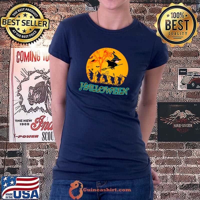 Halloween Fly Broom Funny Halloween Witch For Boys Girls T-Shirt Ladiestee