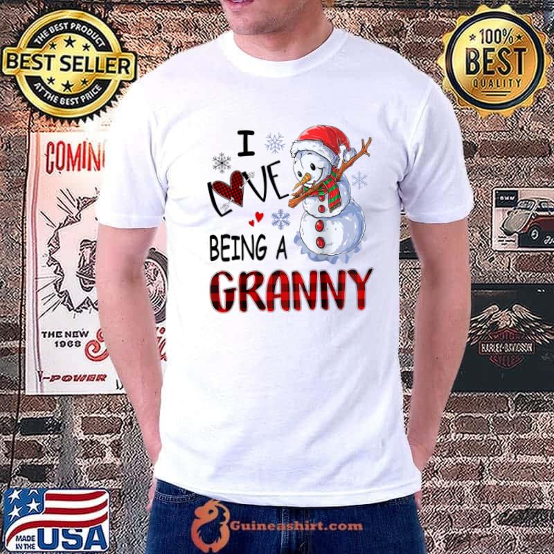 I Love Being Granny Dabbing Snowman Plaid Christmas T-shirt