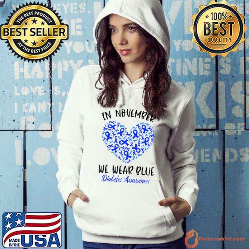 In November we Wear Blue Cure Diabetes Awareness Love Heart T-Shirt