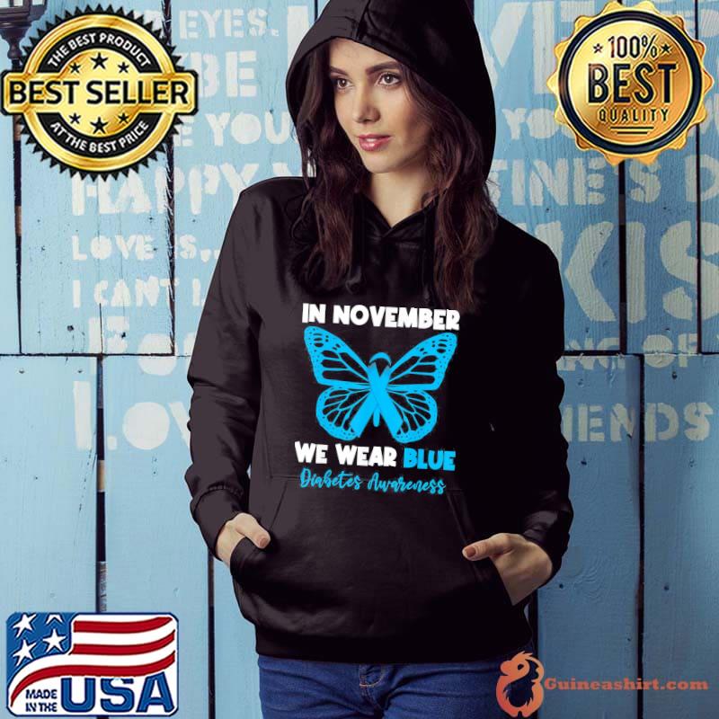 In November we Wear Blue Diabetes Awareness Cute Butterfly T-Shirt