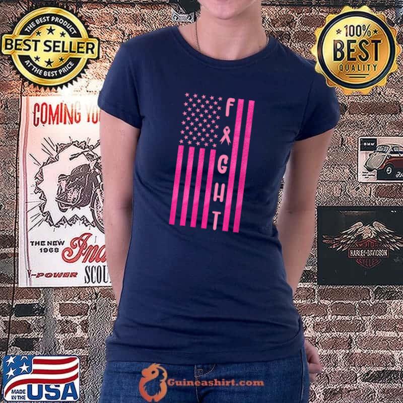 In October We Wear Pink Ribbon Flag Breast Cancer T-Shirt Ladiestee