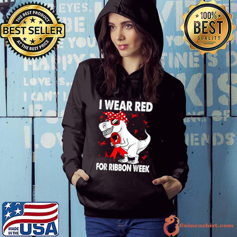 In October We Wear Red Ribbon Week Awareness Dinosaur Boys T Shirt