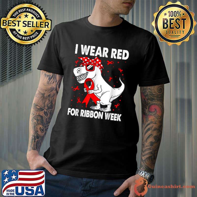 In October We Wear Red Ribbon Week Awareness Dinosaur Boys T Shirt Unisex