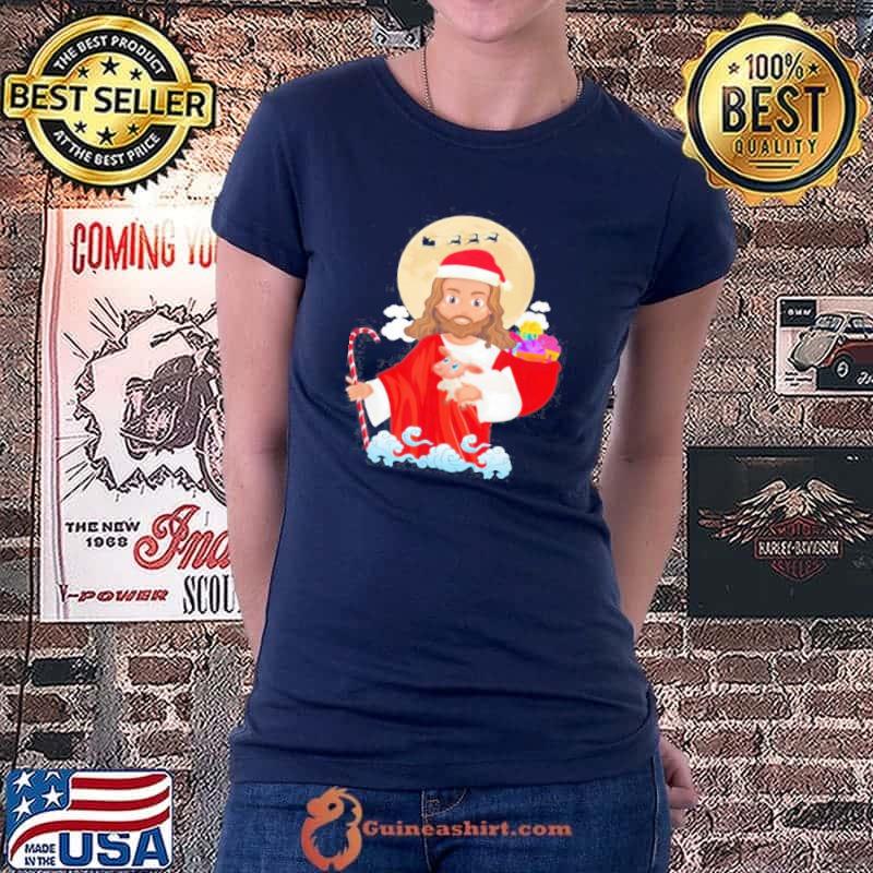 JESUS CHRISTIAN SANTA HAT REINDEER MERRY XMAS SHIRT Ladiestee