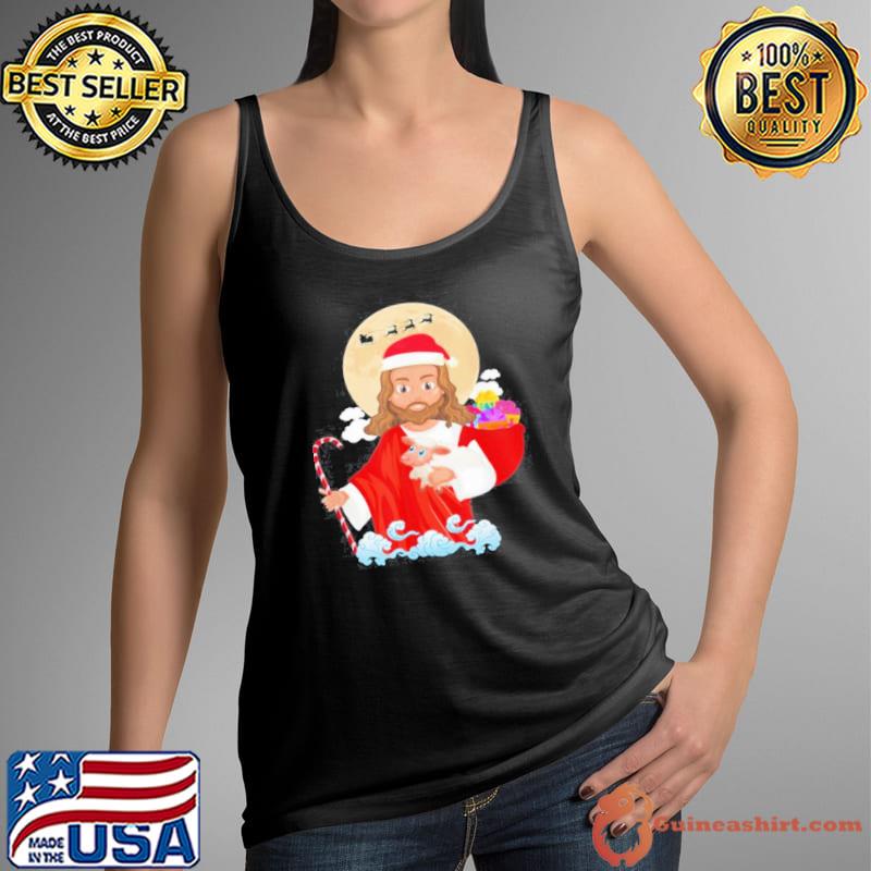 JESUS CHRISTIAN SANTA HAT REINDEER MERRY XMAS SHIRT Tank Top