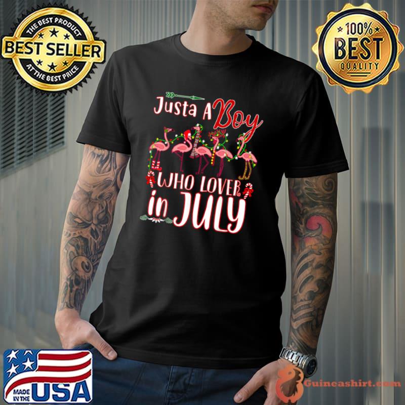 Just A Boy Who Loves Christmas In July, Flamingo Santa Gifts T Shirt Unisex