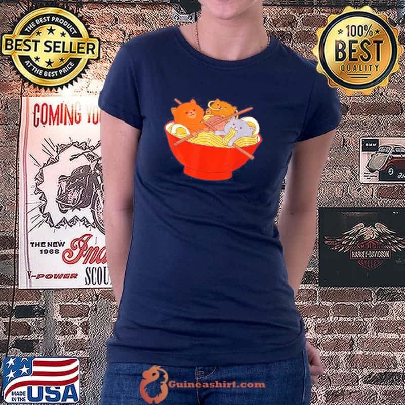 KAWAII CUTE ANIME CATS OTAKU JAPANESE RAMEN NOODLES SHIRT Ladiestee