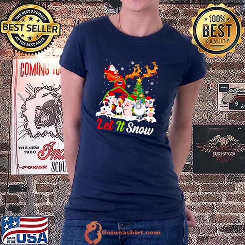 Let It Snow Merry Xmas Farm Animals Tractor Sweater T s Ladiestee