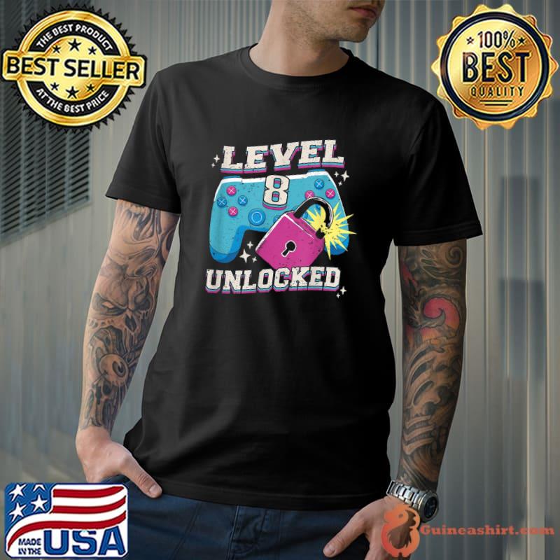 Level 8 Unlocked Awesome Retro Video Game 8th Birthday T-Shirt