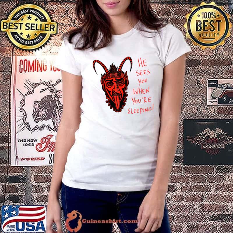 Merry Krampus He Sees You When You Are Sleeping! T-Shirt Ladiestee