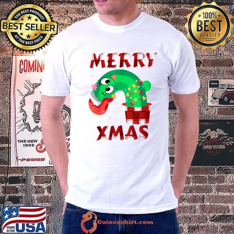 Merry Xmas Funny Cactus Santa Claus Men Women Kids Christmas T-Shirt Unisex