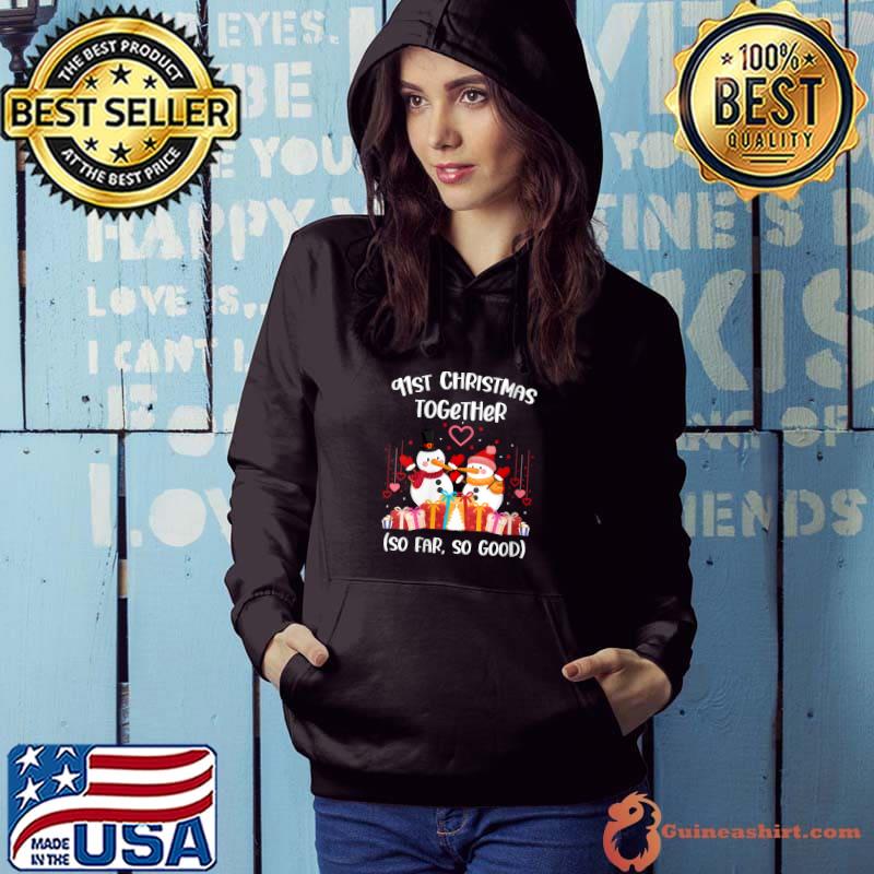 Nice 91st Christmas together wedding anniversary forever snowman T-shirt
