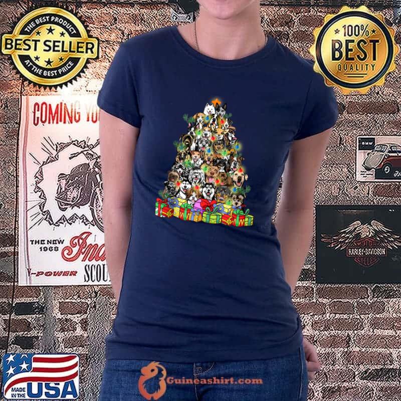 Nice cute Dog Christmas Tree Fairy Lights Xmas Pet Puppy Dad Mom T-s Ladiestee