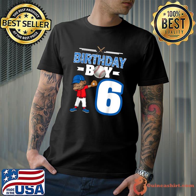 Nice dabbing Boy 6 Year Old Baseball Player 6th Bday Party T-Shirt