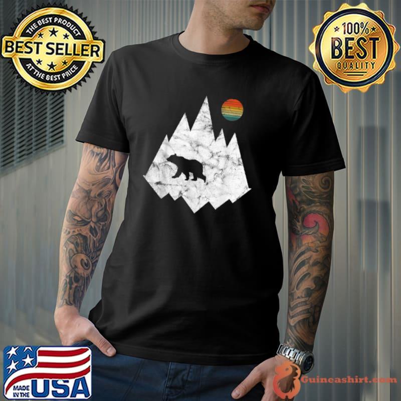 Nice geometric mountains and bear forest nature vintage polygon T Shirt