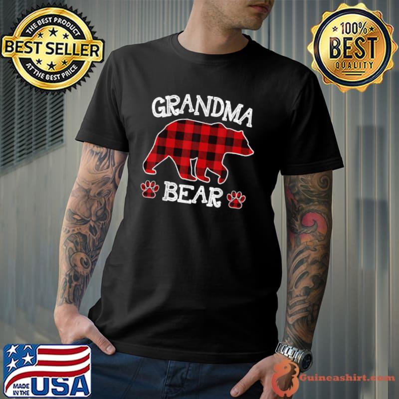 Nice grandma Bear Christmas Pajama Red Plaid Buffalo Family T Shirt
