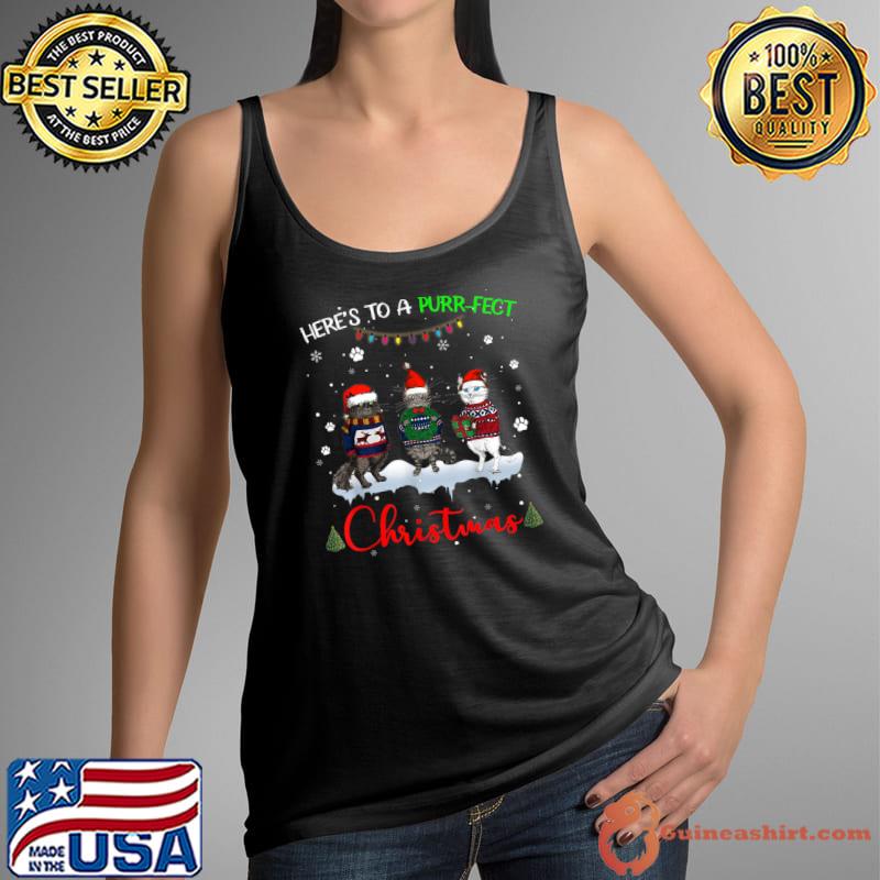Nice Here's to a Purrrfect Christmas Happy Christmas Cat Graphic T-Shirt Tank Top