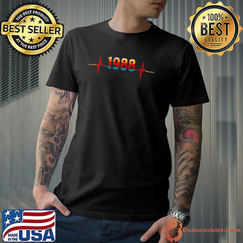 Nice Herzschlag 1988 Geburtstag Mann Retro Heartbeat EKG Vintage Shirt Unisex