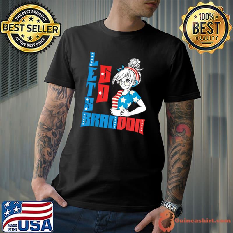 Nice let’s Go Brandon Womens Tshirt Messy Bun America Flag T Shirt