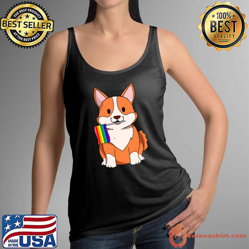 Nice lGBT Pride Cute Corgi Dog with rainbow flag Gay Lesbian love T-s Tank Top