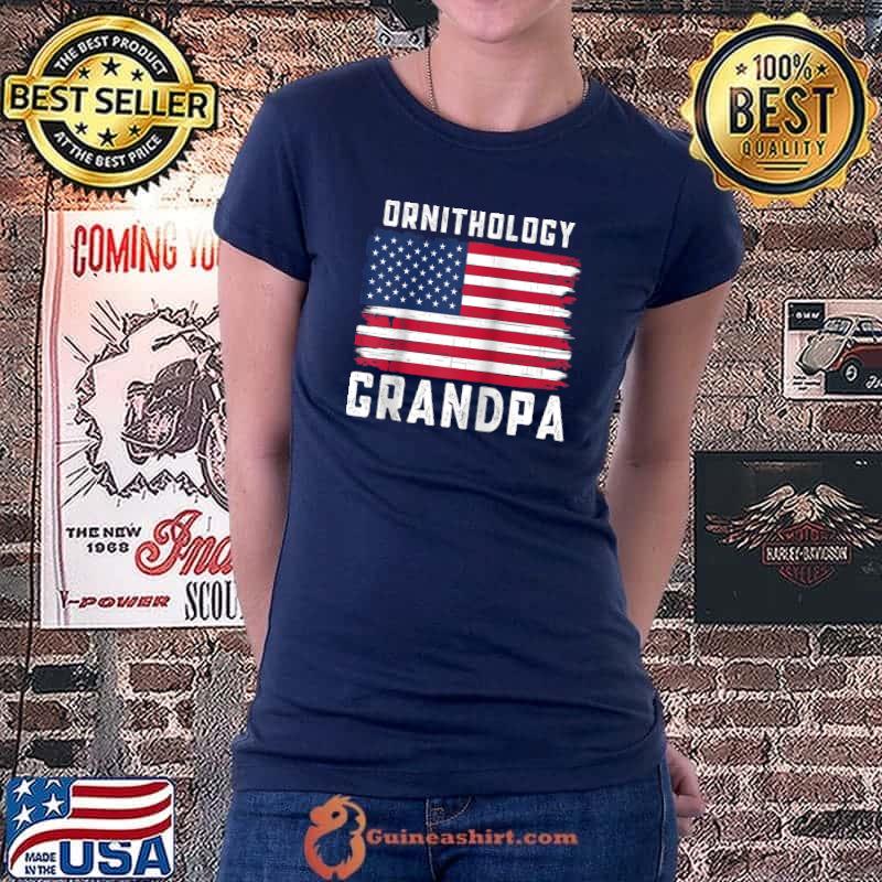 Nice mens Ornithology Grandpa American Flag July 4th T-shirt