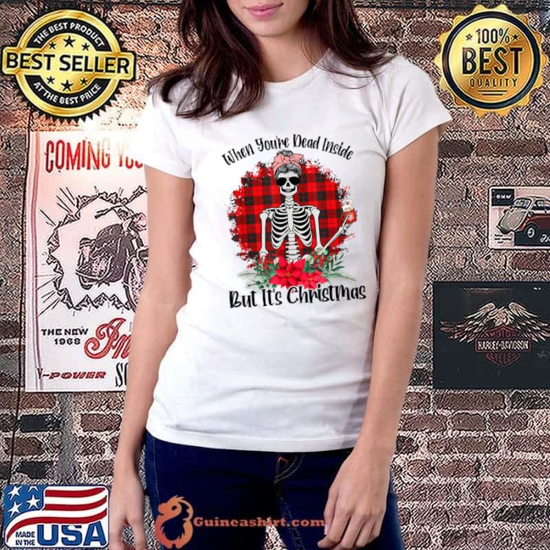 Official BdlJ Plaid Skeleton Merry Xmas Christmas Coffee Lover Noel T Shirt Ladiestee