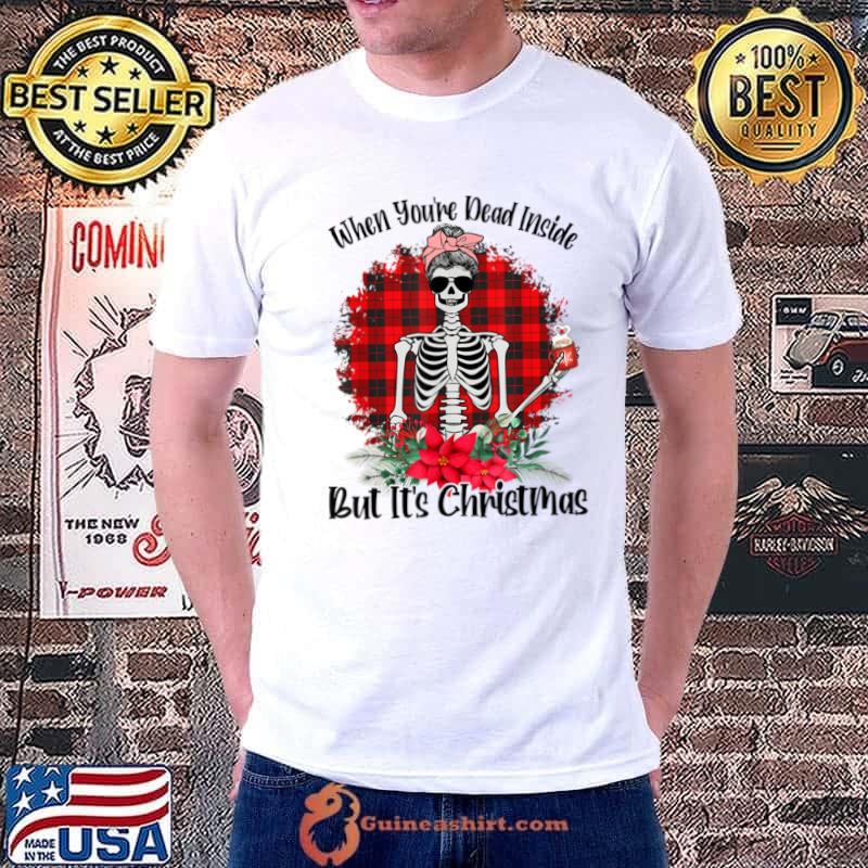 Official BdlJ Plaid Skeleton Merry Xmas Christmas Coffee Lover Noel T Shirt Unisex