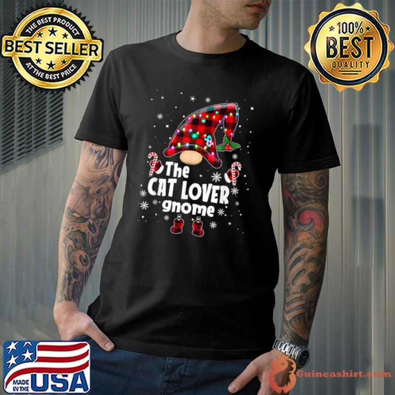 Official cat Lover Gnome Buffalo Plaid Matching Family Christmas T Shirt