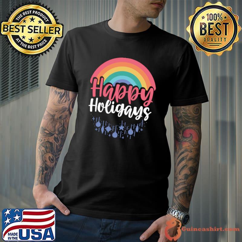 Official funny LGBTQ Christmas Happy Holigays Rainbow Xmas Gay Pride T-s Unisex
