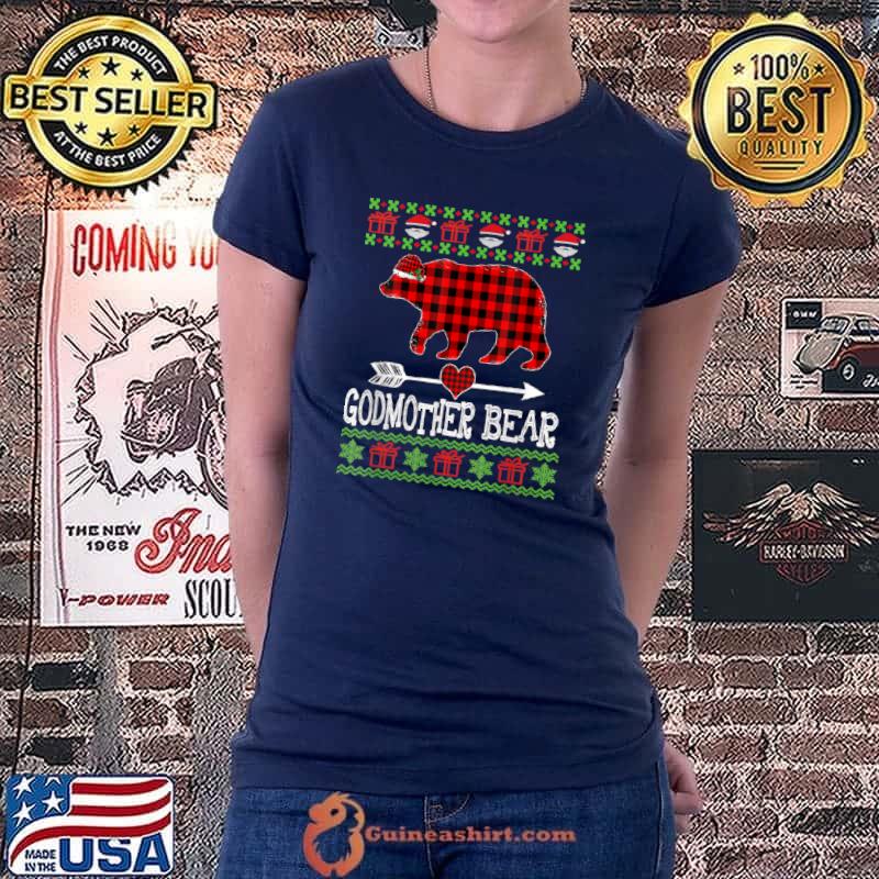 Official Godmother Bear Santa Red Plaid Family Pajamas For Christmas T Shirt Ladiestee