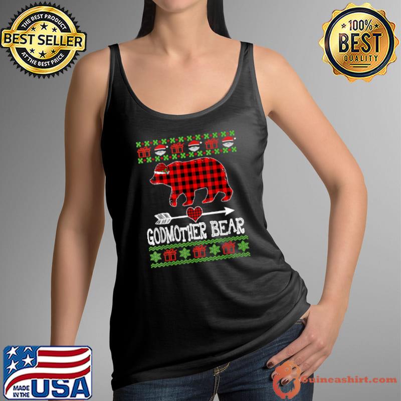 Official Godmother Bear Santa Red Plaid Family Pajamas For Christmas T Shirt Tank Top